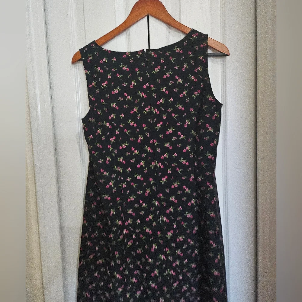 Kathy Lee Collection Black Floral Midi Dress Womens co Sleeveless Vintage Sz 8 - Picture 11 of 11